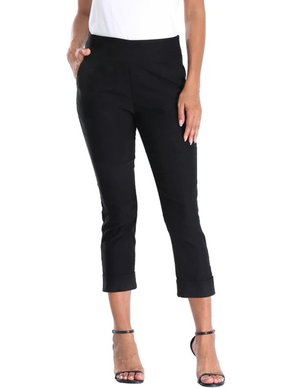 Women's Capri Pants with Pockets | Elastic Waist Cropped Work Trousers